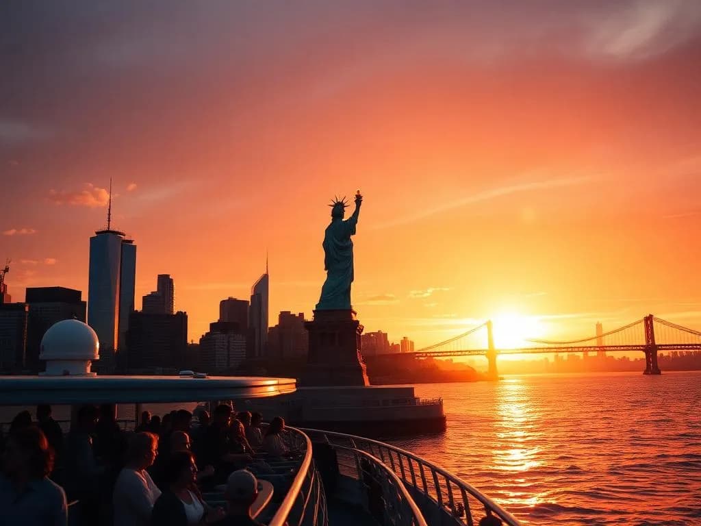 Sunset cruise with Statue of Liberty in the background